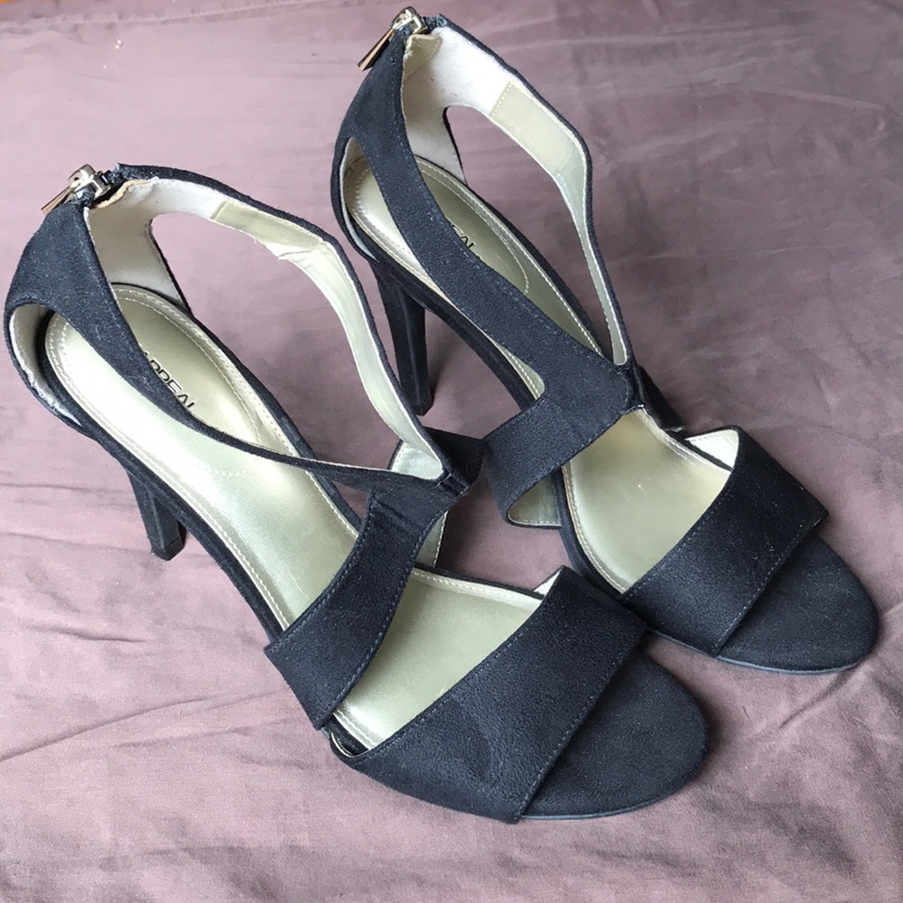 Black X-Appeal Veronica Suede Open Toe Heels